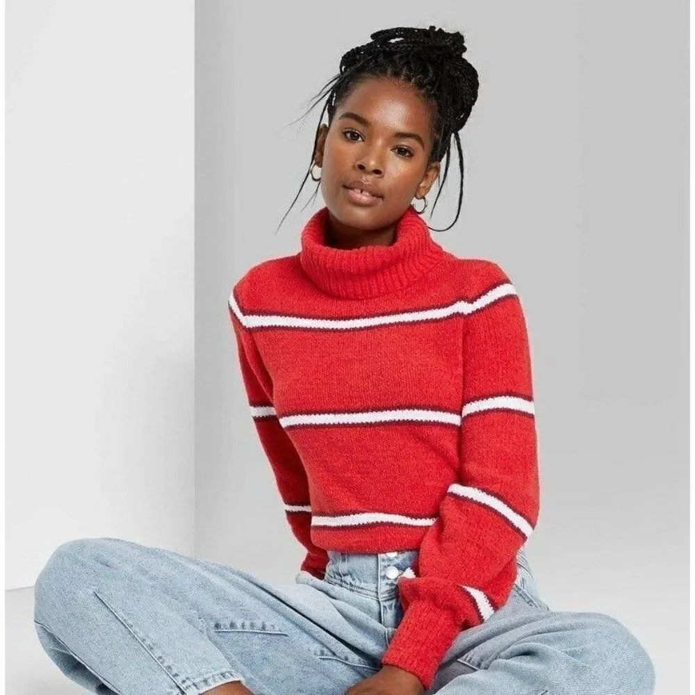 Women's Striped Turtleneck Pullover Sweater - Wild Fable - XS - Picture 2 of 7